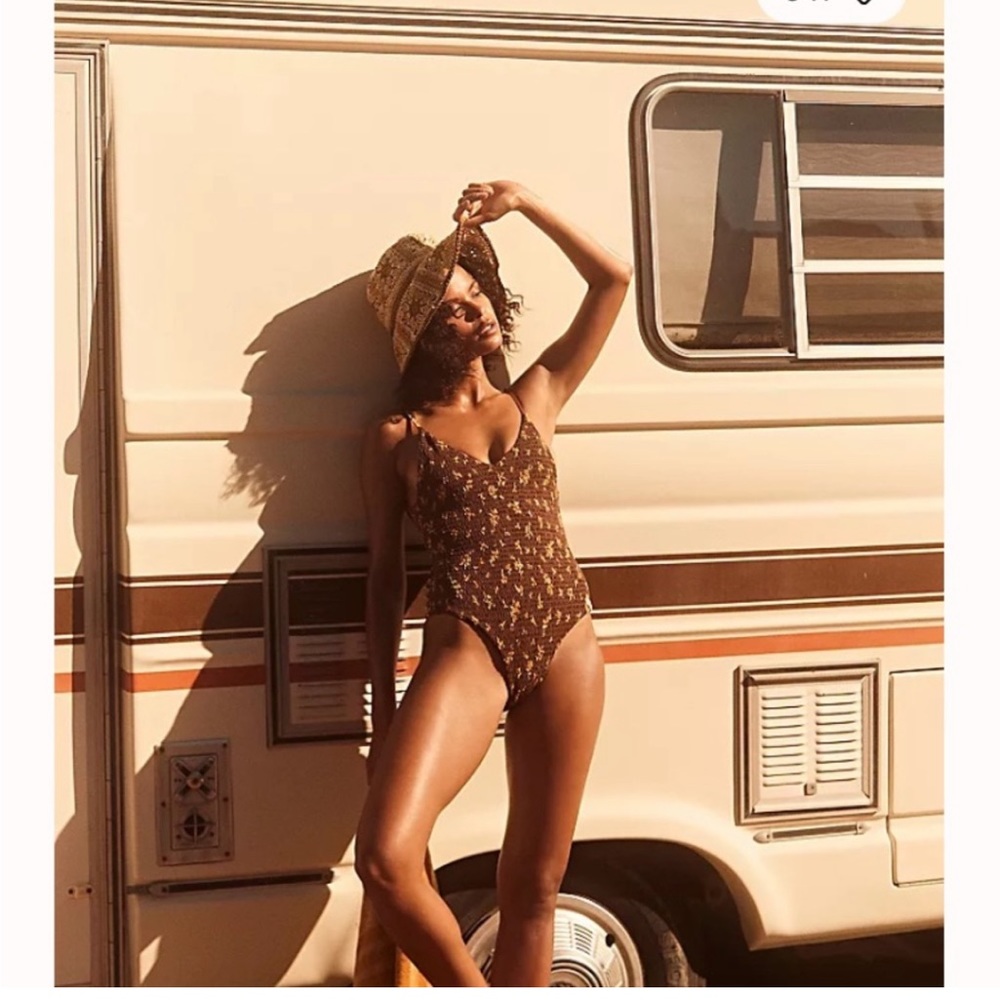 Rhythm for Free People Movement v neck one piece swimsuit high cut small NWT